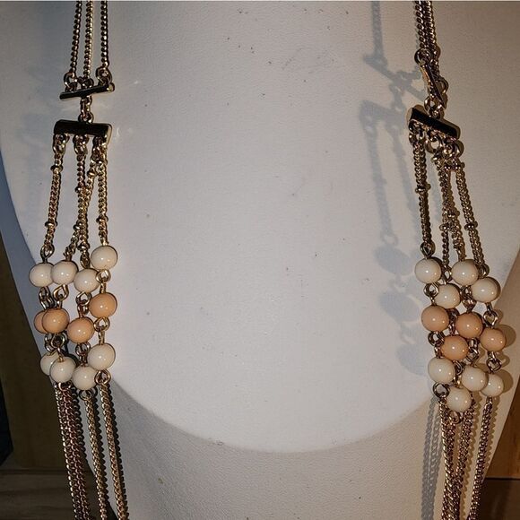 Talbots Goldtone Peach, Beige And Pink Beaded Necklace NWT 42" - Picture 8 of 11